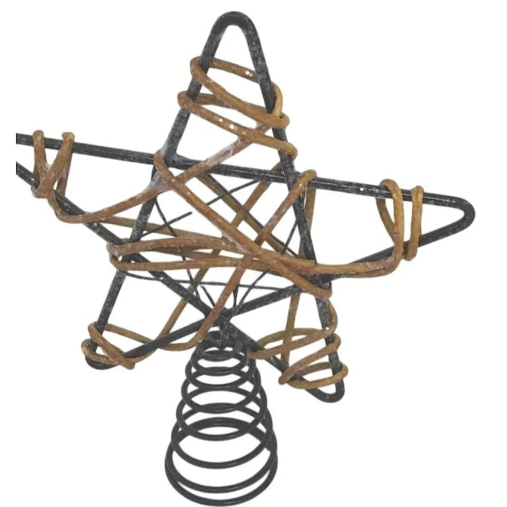 Christmas Tree Topper Wire Twine Glitter Metal Star Rustic Wire Rattan Lot 2
